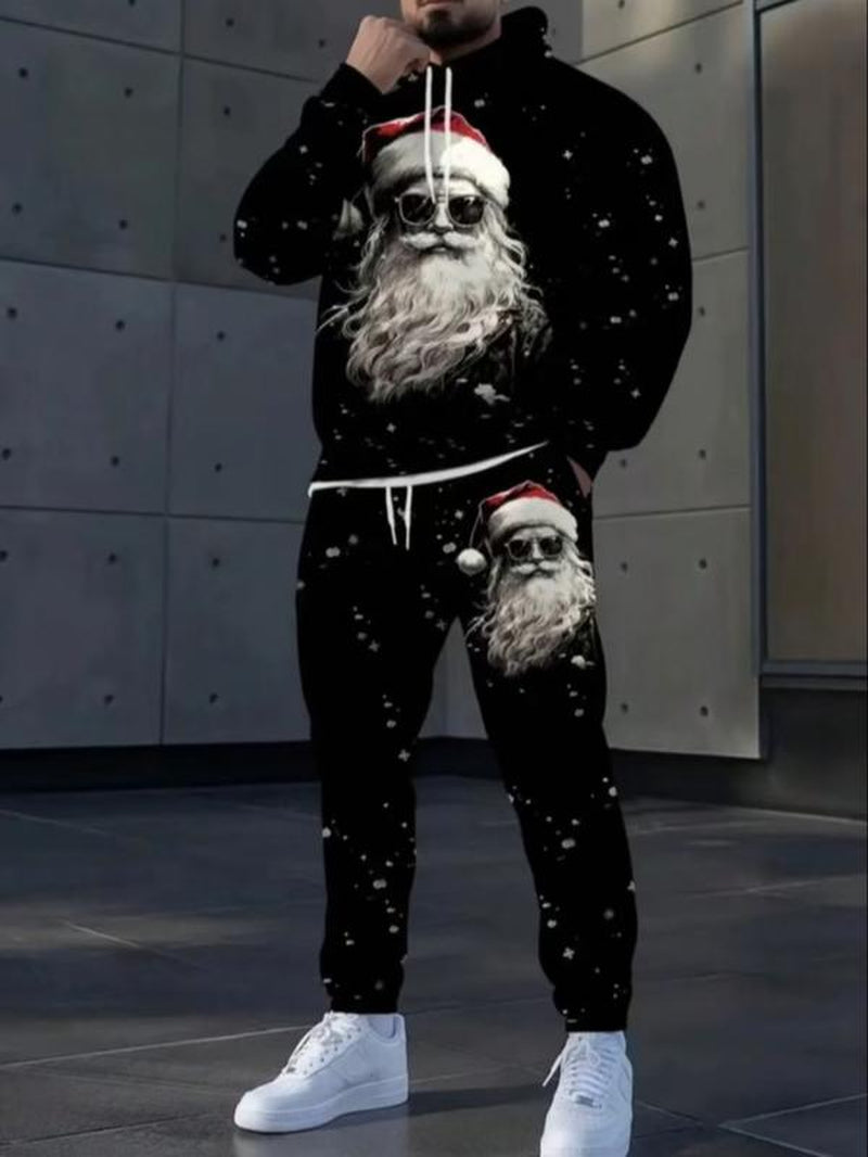 Men Women Santa Claus Print Set, 3D Casual Hoodie & Long Pants, Long Sleeve Fit Sportswear, Fall Winter Fashion Clothes, Christmas Apparel Men & Women Santa Claus Printed Set, 3Dcasual Hoodie and Pants, Long Sleeve Fittedsportswear, Fall Winter Fashion