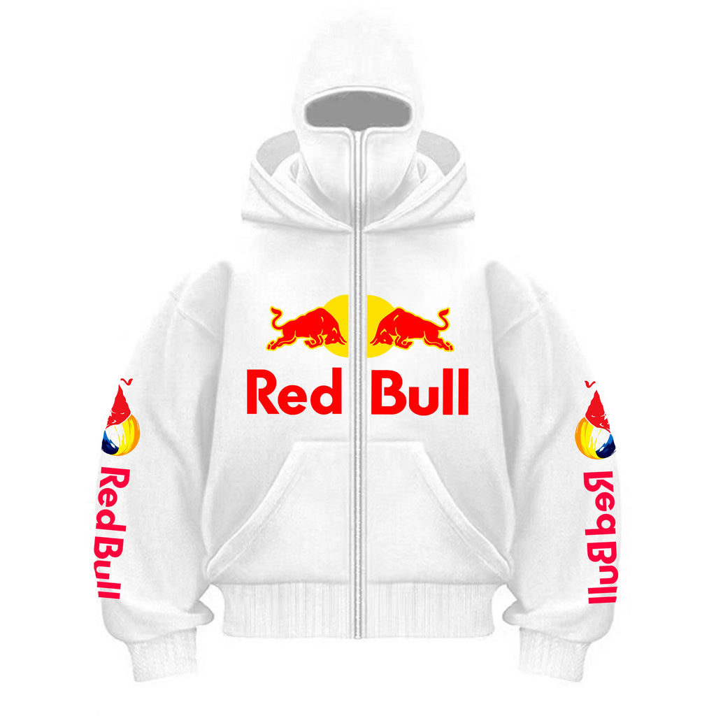 New Men's Autumn/Winter Red Bull Sports Fashion Zipper Hoodie with Hooded Mask Zipper