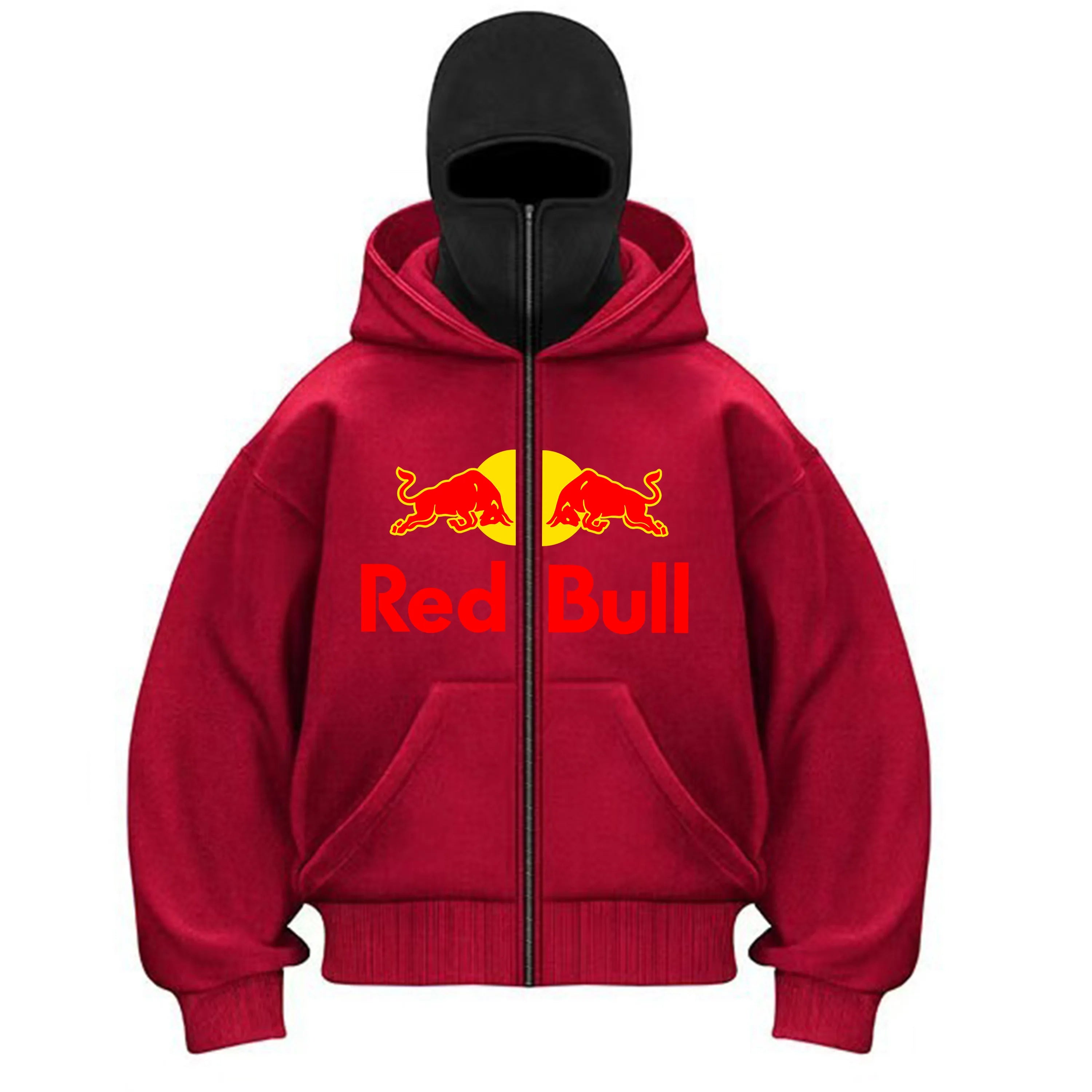 New Men's Autumn/Winter Red Bull Sports Fashion Zipper Hoodie with Hooded Mask Zipper