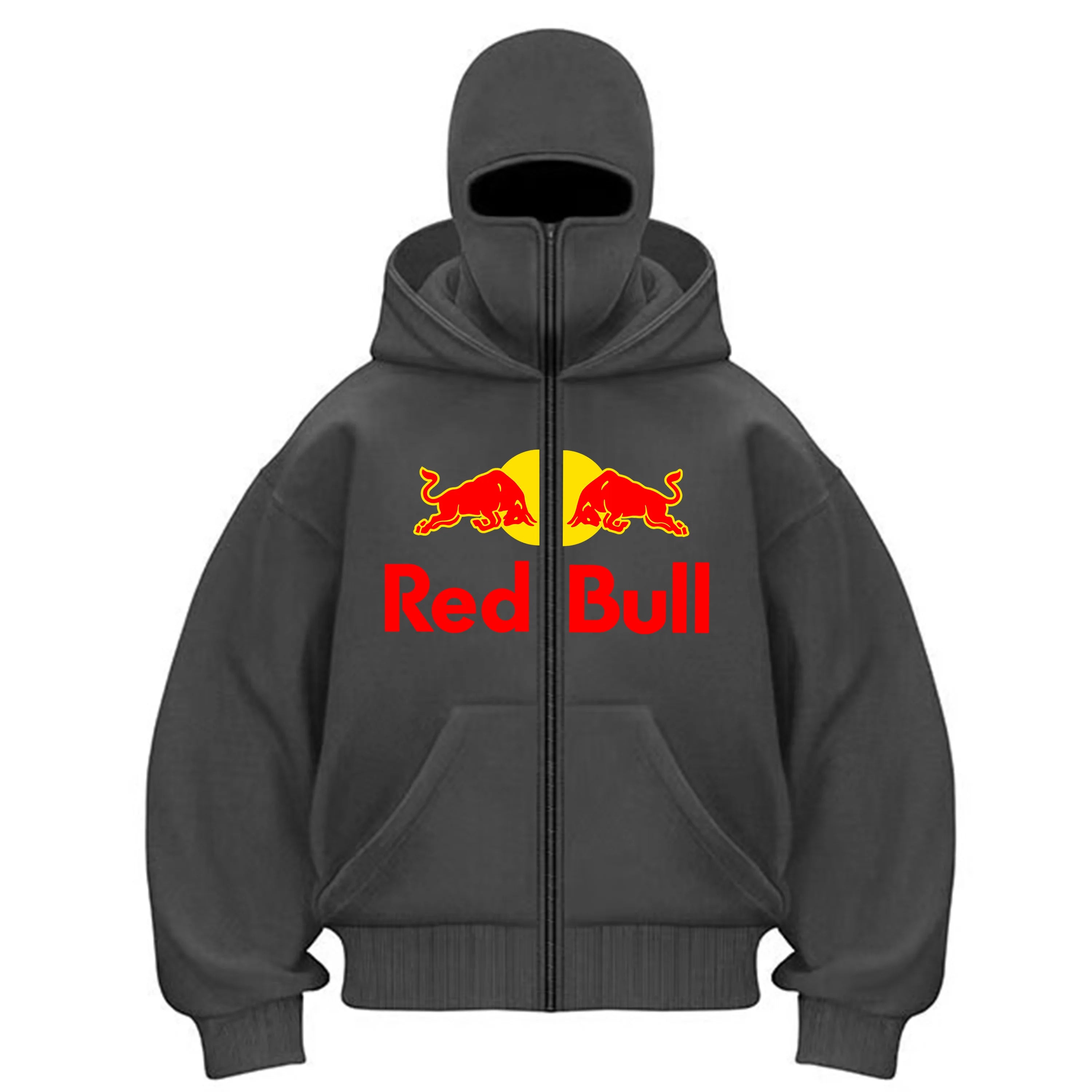 New Men's Autumn/Winter Red Bull Sports Fashion Zipper Hoodie with Hooded Mask Zipper