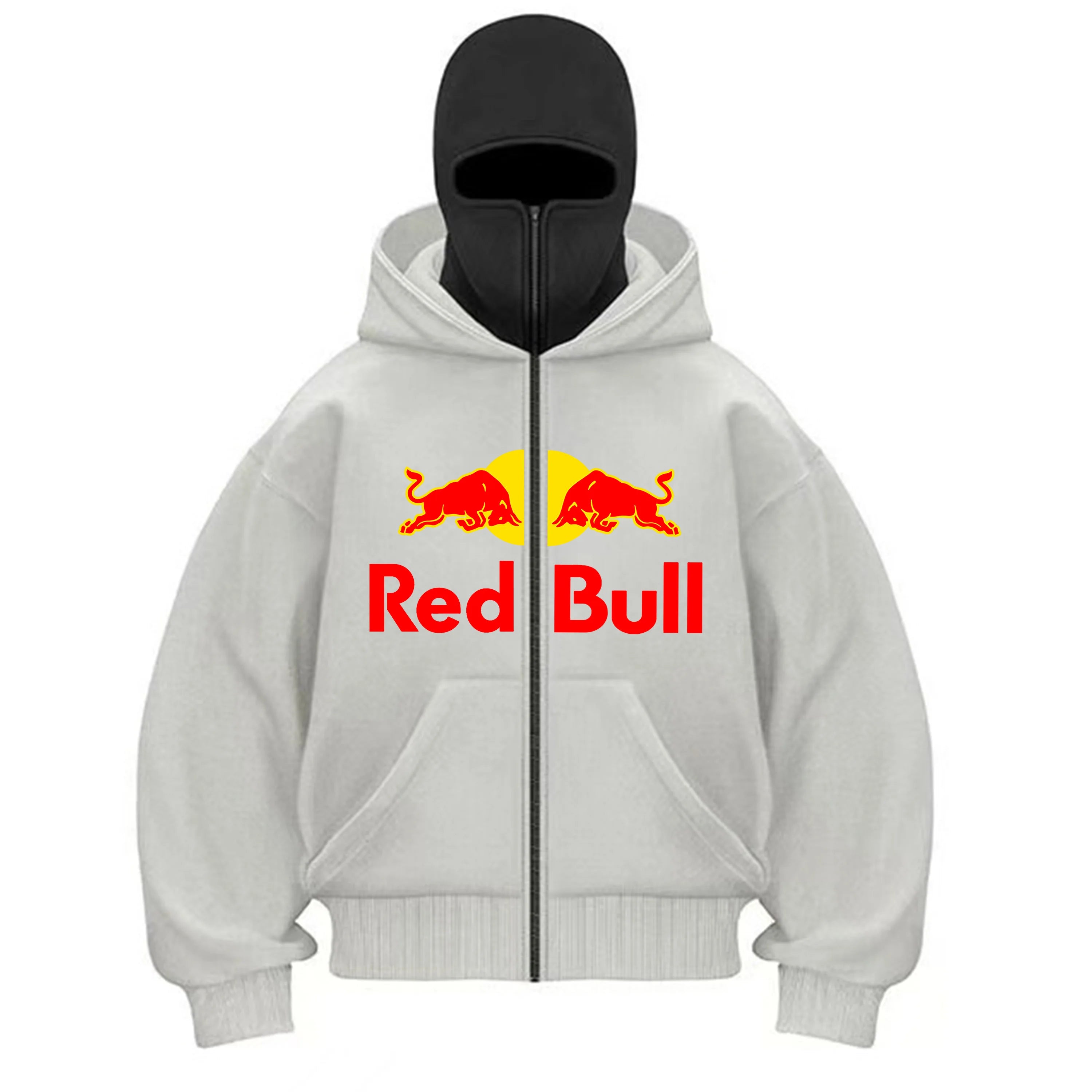 New Men's Autumn/Winter Red Bull Sports Fashion Zipper Hoodie with Hooded Mask Zipper