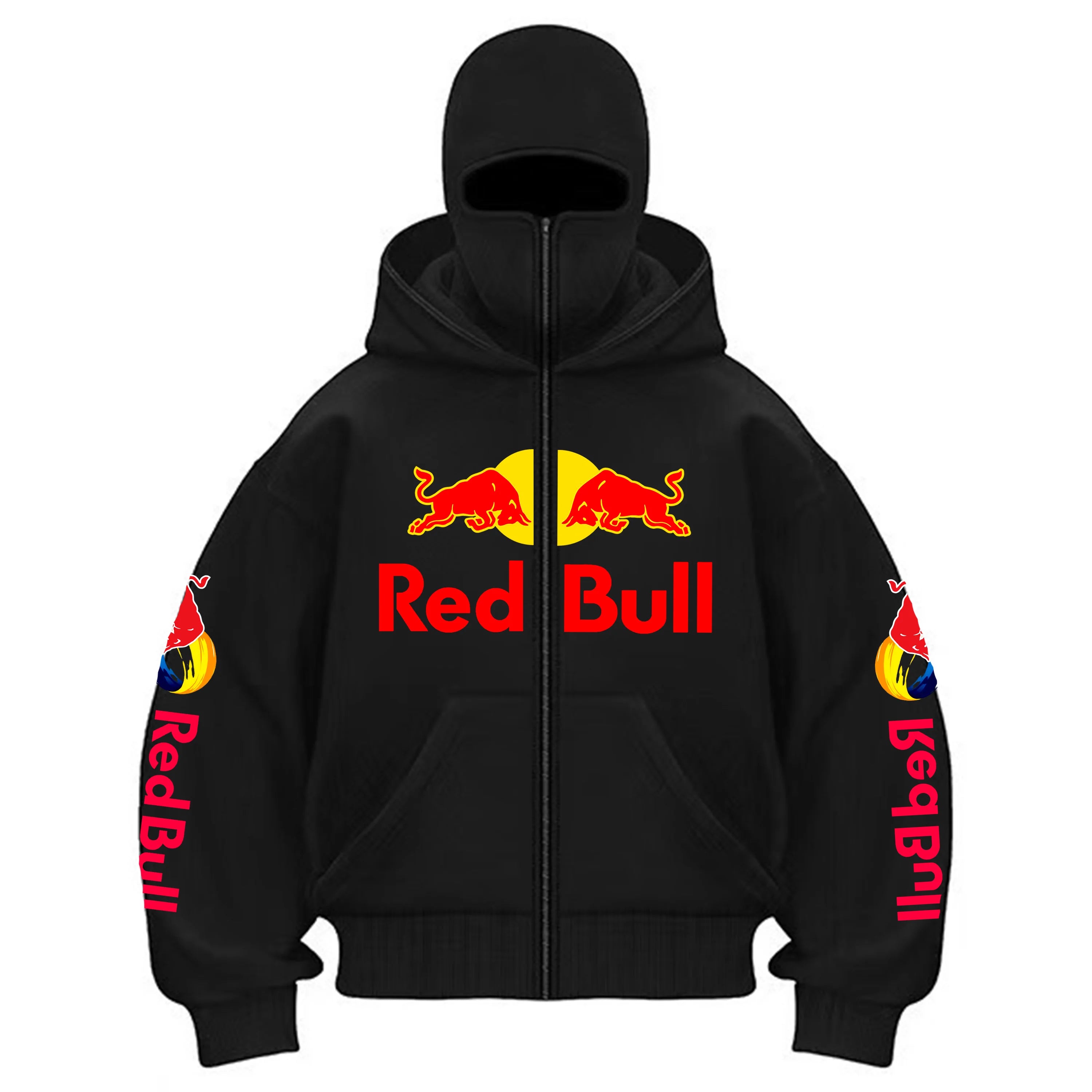 New Men's Autumn/Winter Red Bull Sports Fashion Zipper Hoodie with Hooded Mask Zipper