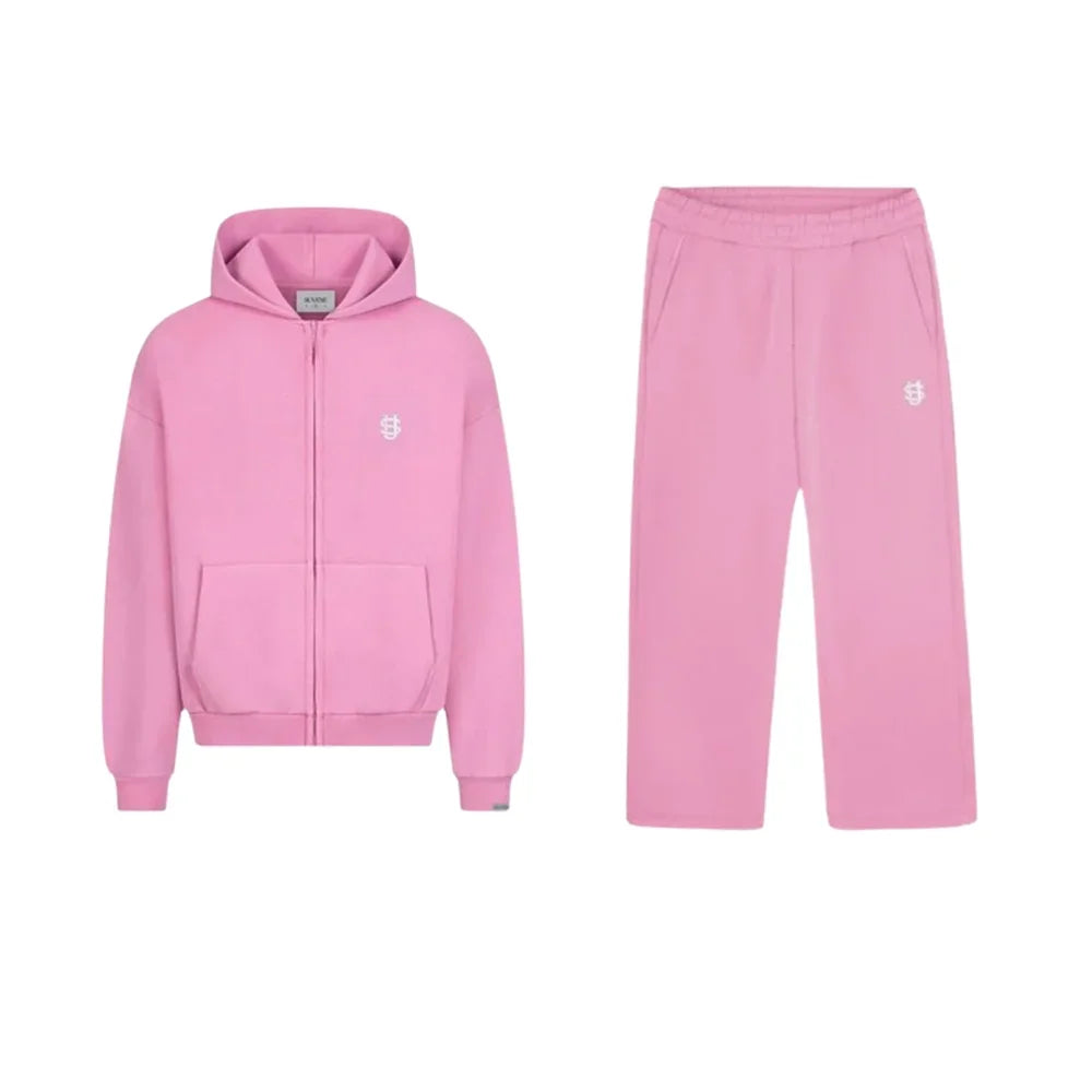 Unisex Loose Fit Zip-Up Hoodie & Pants Set - Streetwear Tracksuit for Men & Women