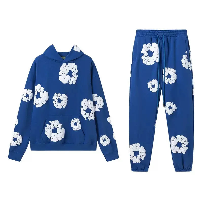 Men's Casual Cotton Hoodie & Pants Set - DENIM TEARS Style Printed Tracksuit