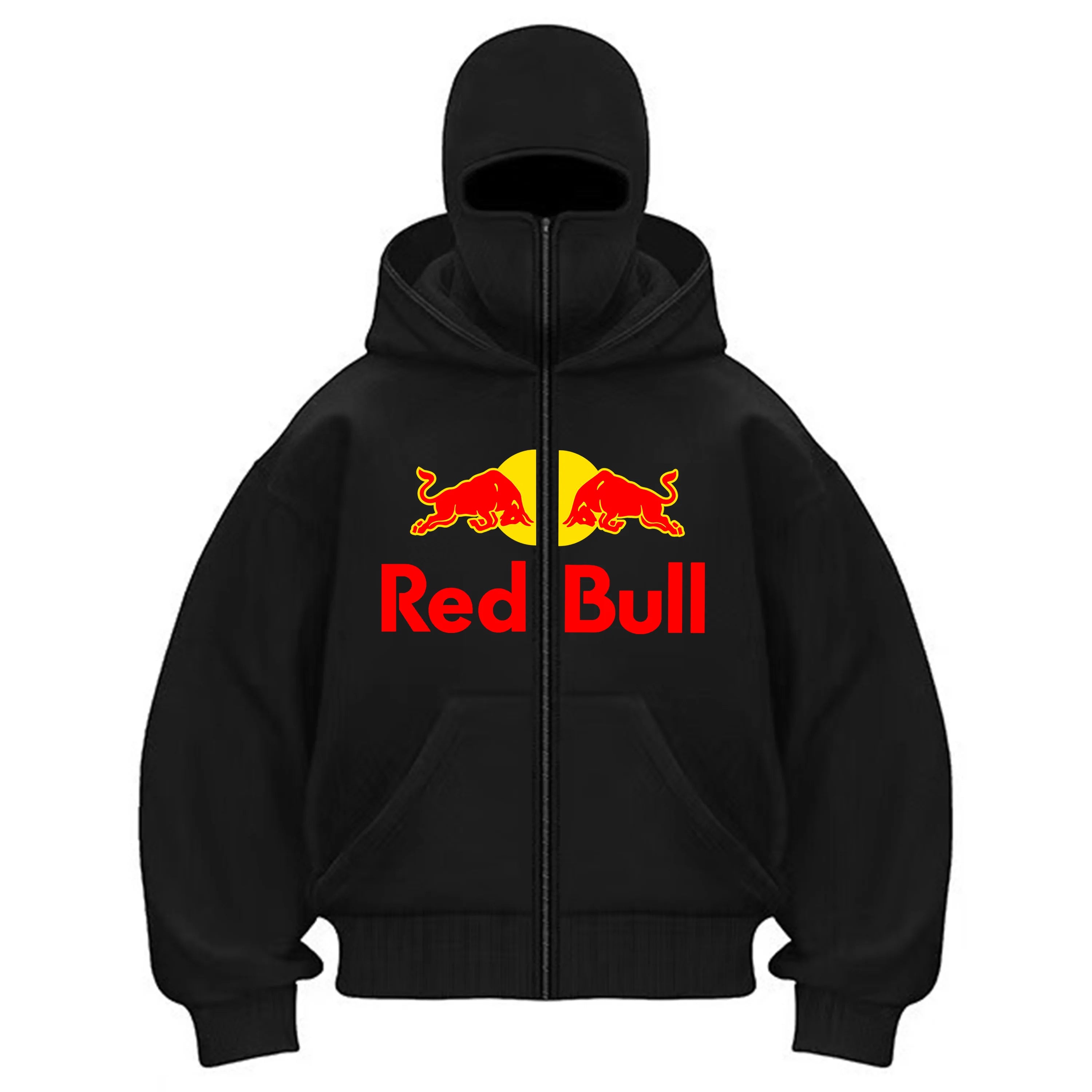 New Men's Autumn/Winter Red Bull Sports Fashion Zipper Hoodie with Hooded Mask Zipper