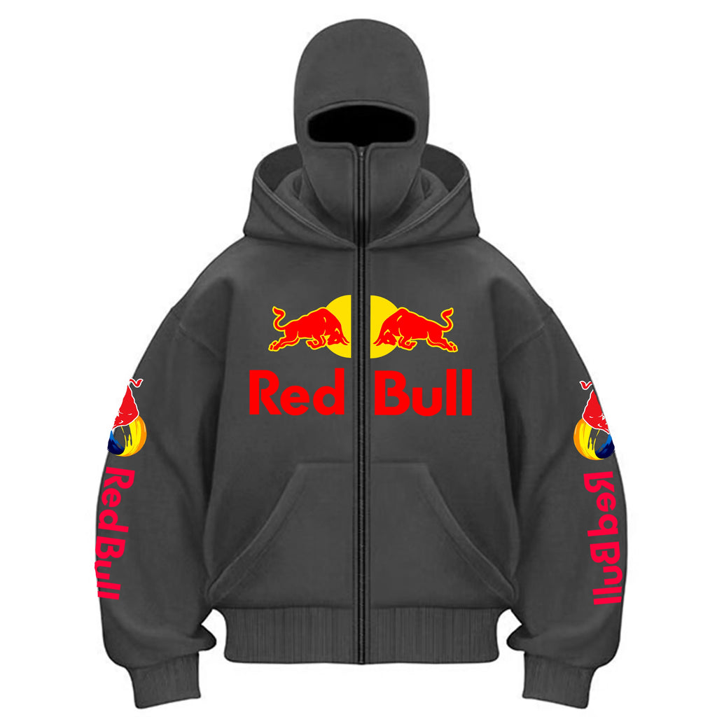New Men's Autumn/Winter Red Bull Sports Fashion Zipper Hoodie with Hooded Mask Zipper