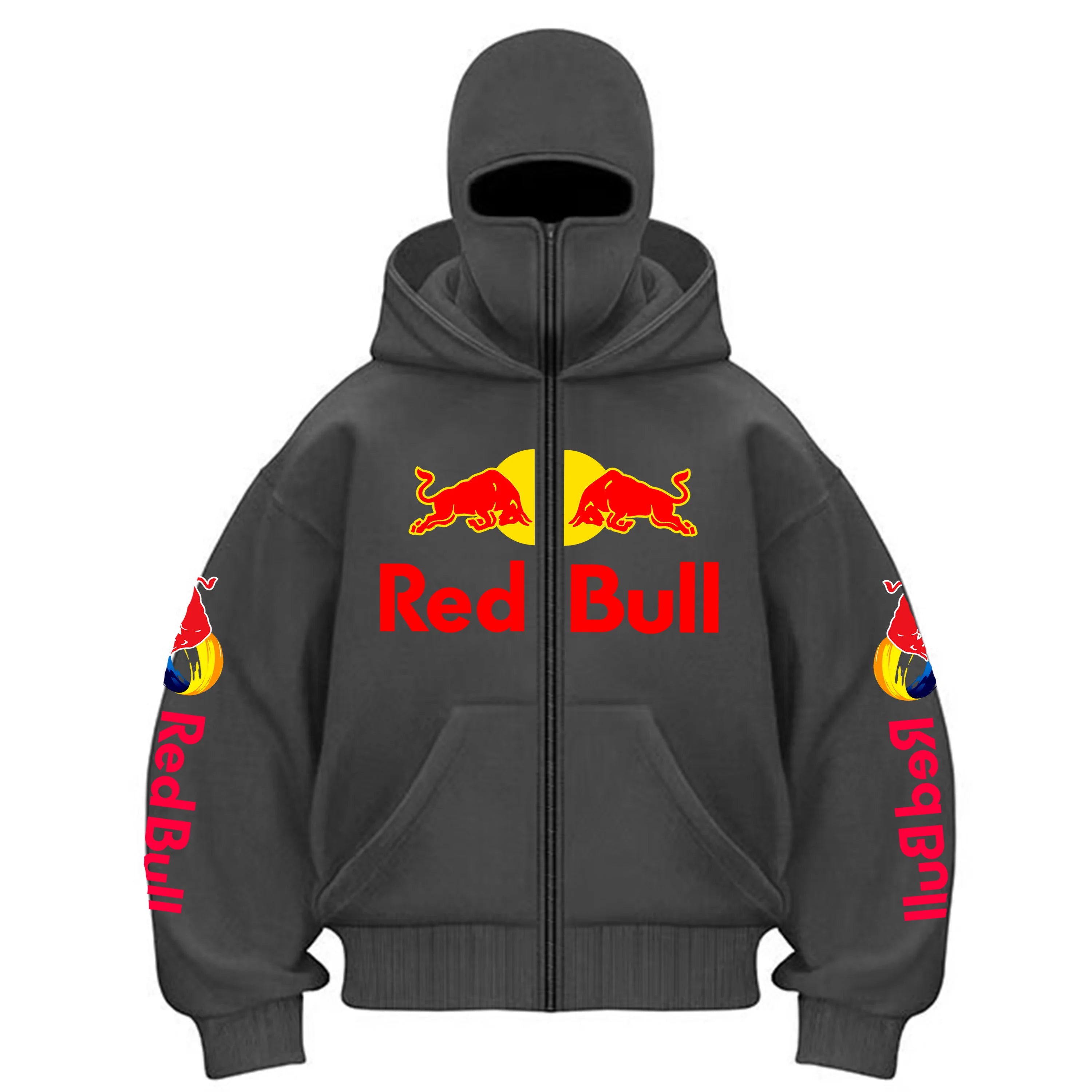 New Men's Autumn/Winter Red Bull Sports Fashion Zipper Hoodie with Hooded Mask Zipper