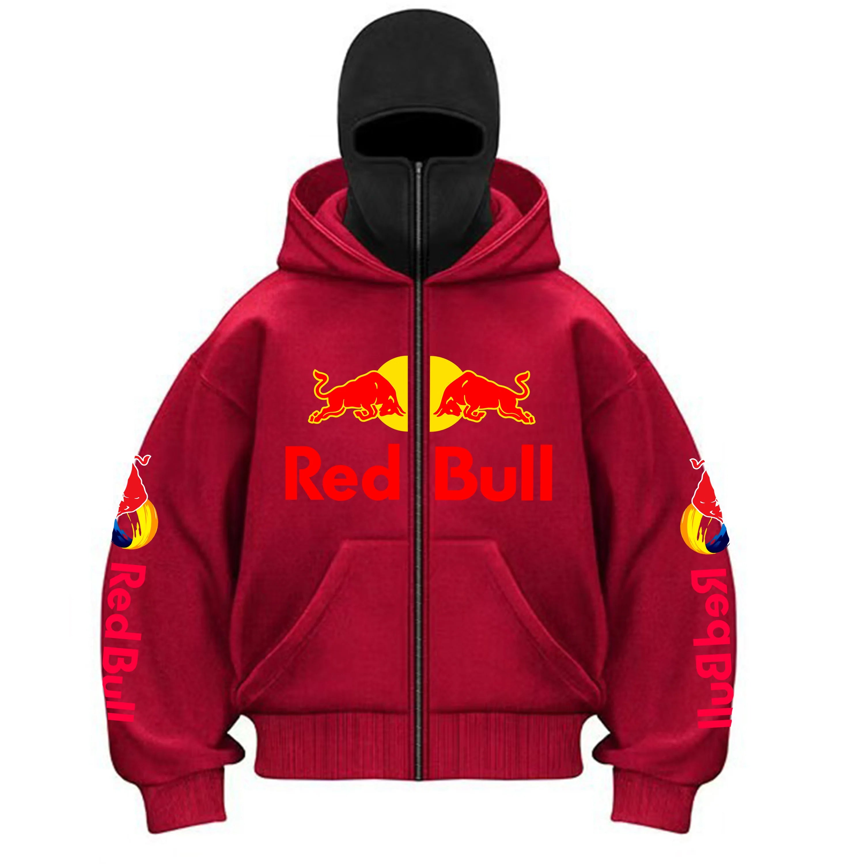 New Men's Autumn/Winter Red Bull Sports Fashion Zipper Hoodie with Hooded Mask Zipper