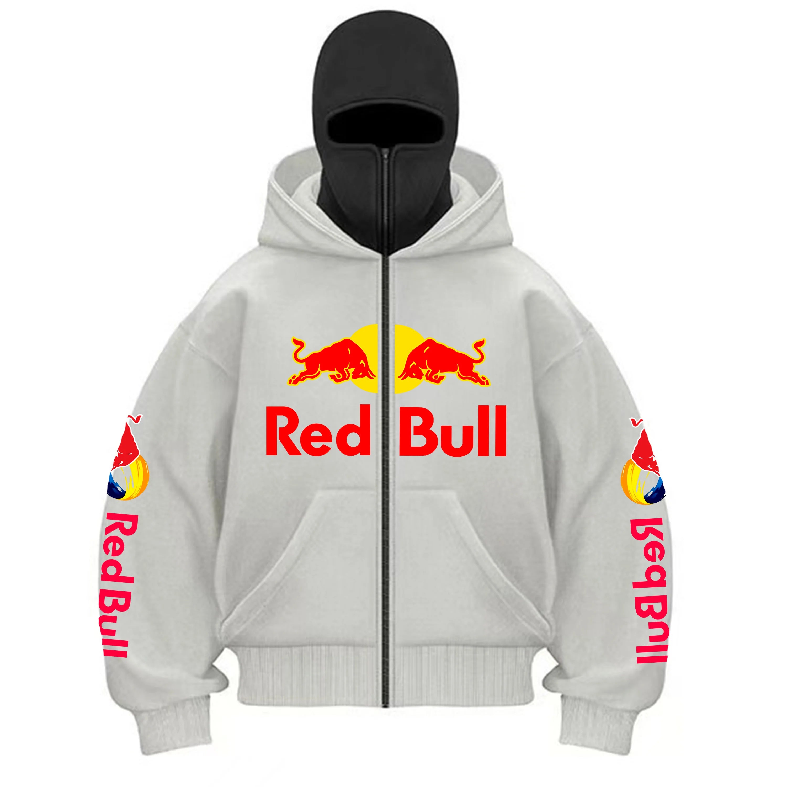 New Men's Autumn/Winter Red Bull Sports Fashion Zipper Hoodie with Hooded Mask Zipper