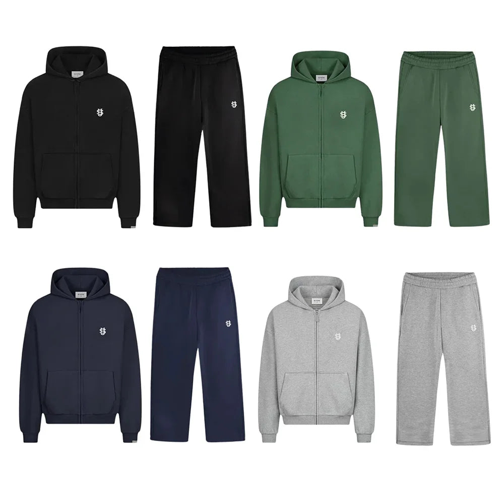 Unisex Loose Fit Zip-Up Hoodie & Pants Set - Streetwear Tracksuit for Men & Women